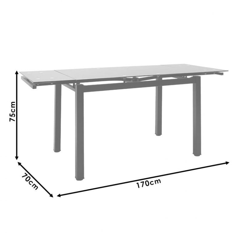 Masa Model Maverick, 110-170 x70x75 cm, Negru/Transparent, Blat Sticla securizata