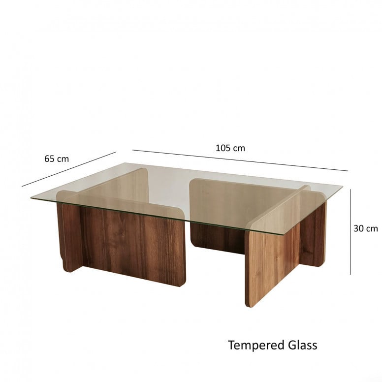 Masuta de Cafea Model Farrell, 105x65x30 cm, Nuc, Blat Sticla securizata