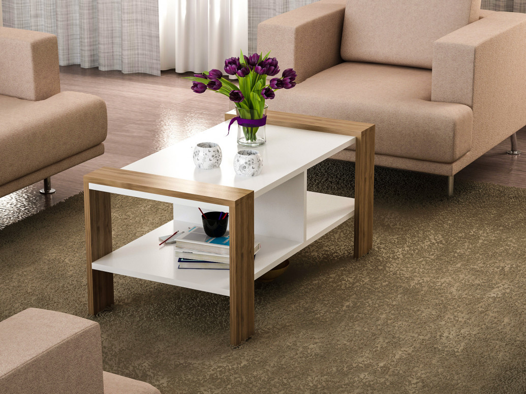 Masuta de Cafea Model Stone, 90x60x42 cm, Alb/Nuc