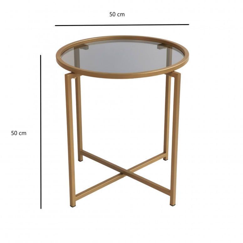 Masuta de Cafea Model Villa, 50x50x50 cm, Auriu, Blat Sticla securizata