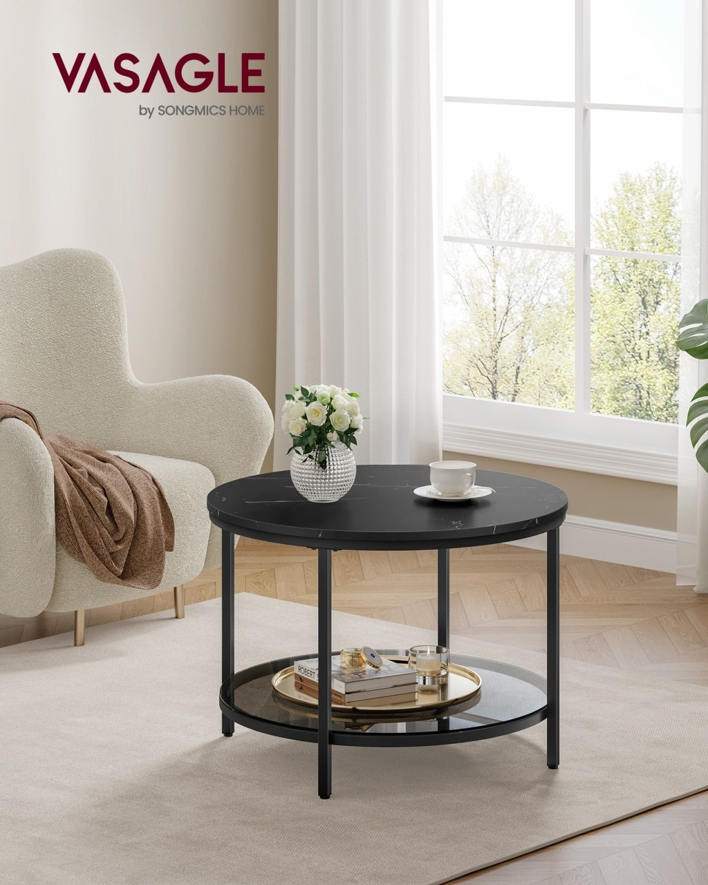 Vasagle Masuta de cafea Negru 65x65x46 cm