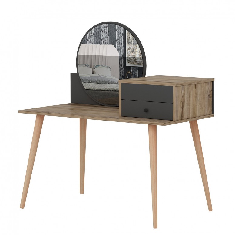 Masuta de Machiaj Model Arellano, 120x60x96 cm, Antracit/Nuc