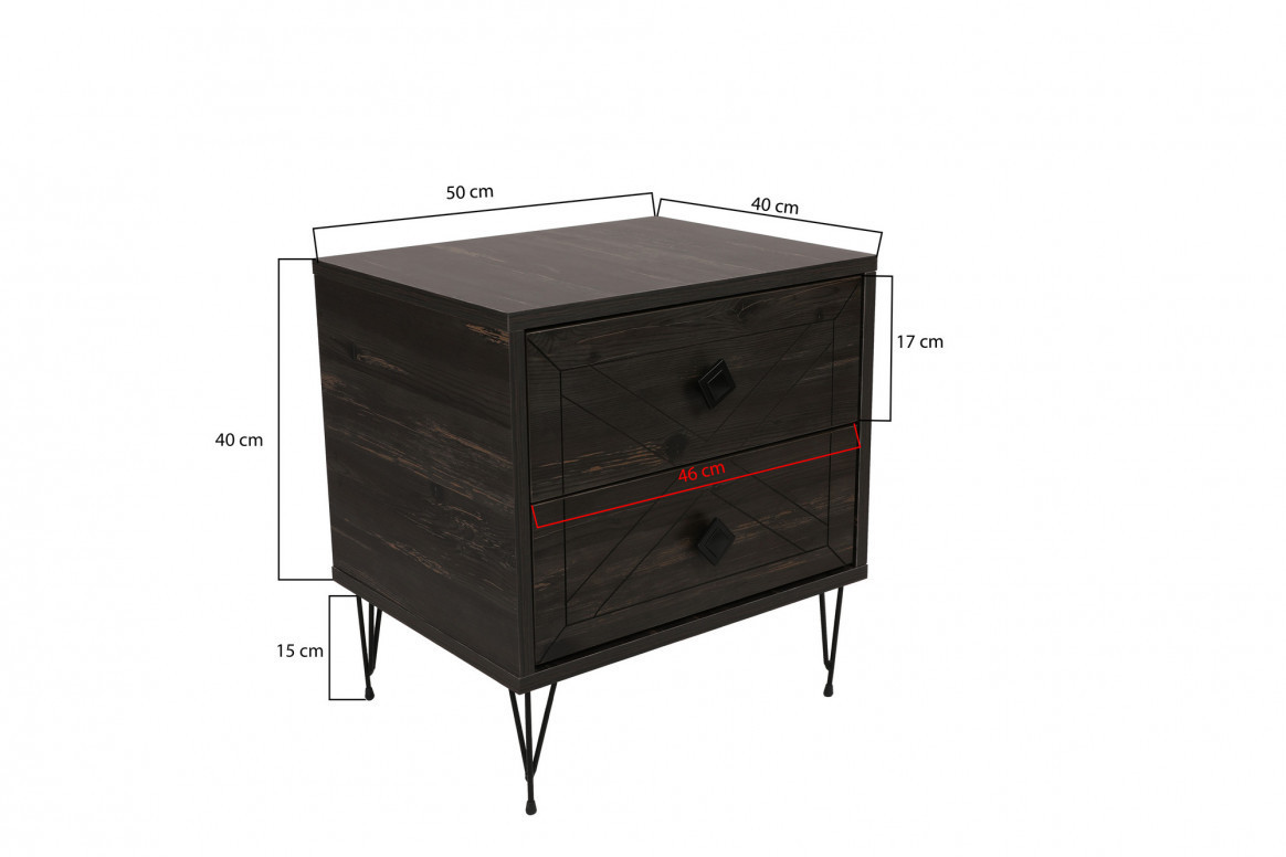 Noptiera Model Huff, Maro inchis, 50x40x55cm - 3 | YEO