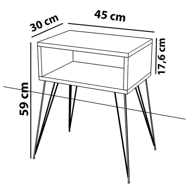 Noptiera Model Russo, Natural/Negru, 45x30x59cm