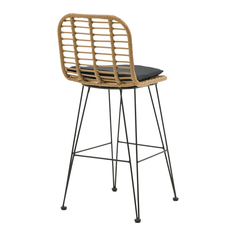 Scaun de bar pentru exterior, Model Naoki, culoare bej si negru, metal si poliratan, 46x56x110 cm - 2 | YEO