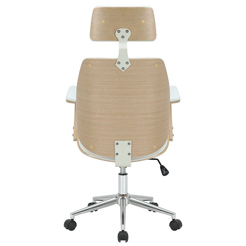 Scaun de birou manager Fern piele ecologica alb - natural lemn - 1 | YEO
