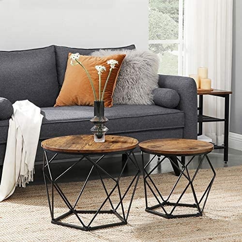 Set 2 Masute de Cafea Model Brianna, 50x50x40 cm, Maro/Negru