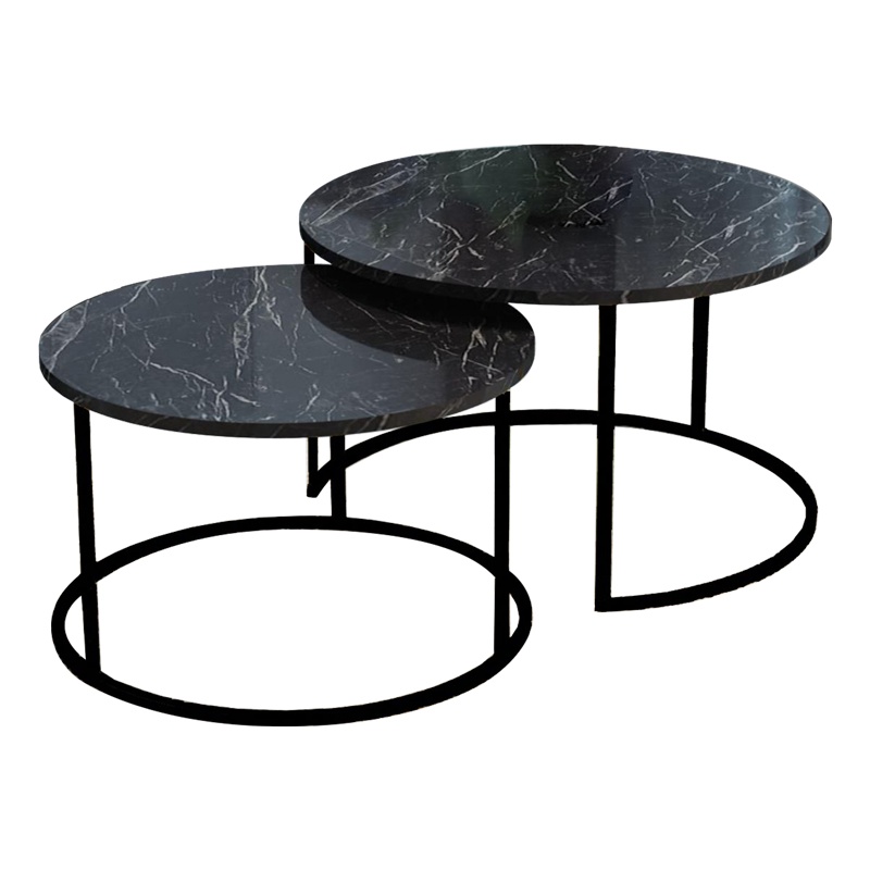 Set 2 Masute de Cafea Model Solme, Negru marmorat