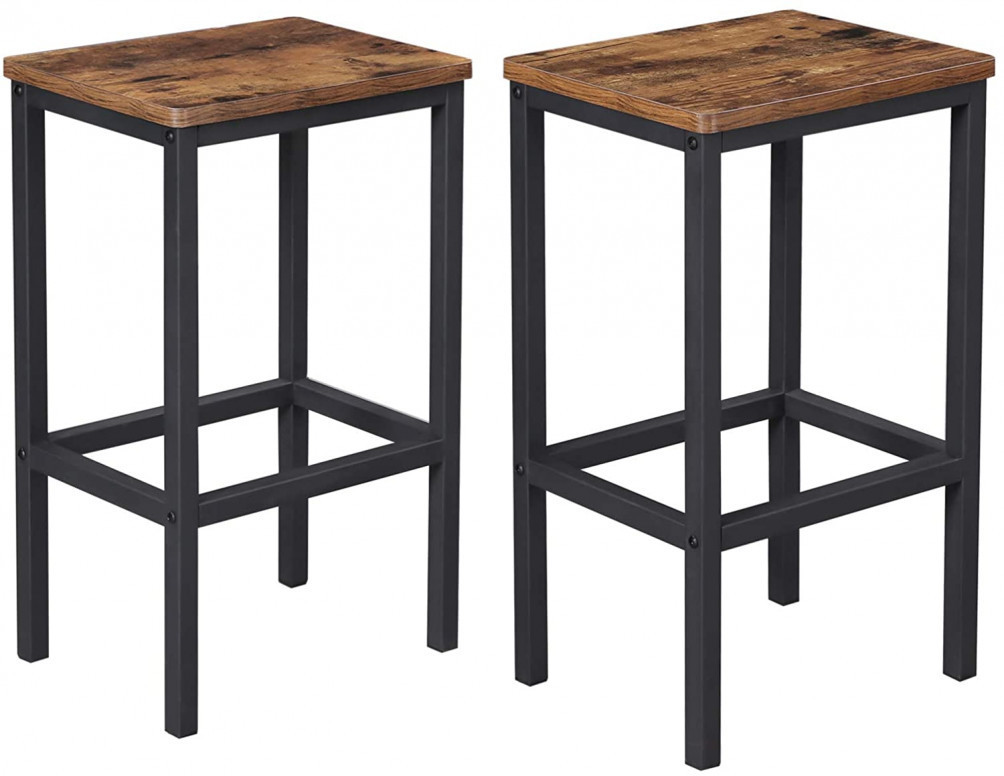 Set 2 scaune de bar Model Spencer, Maro rustic/ Negru, 40x30x65 cm