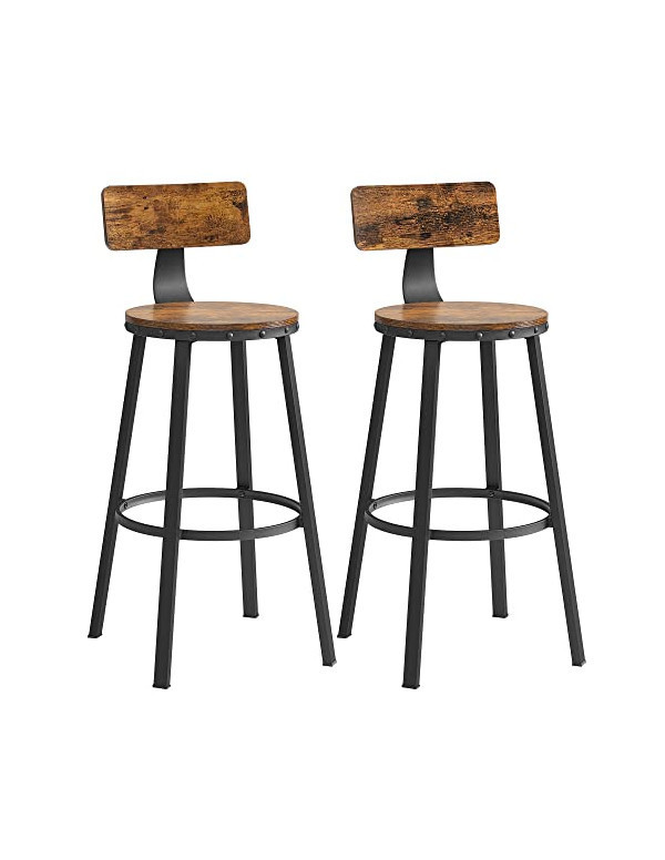 Set 2 scaune de bar Model Sunny, Maro Rustic/Negru, 54x54x99 cm