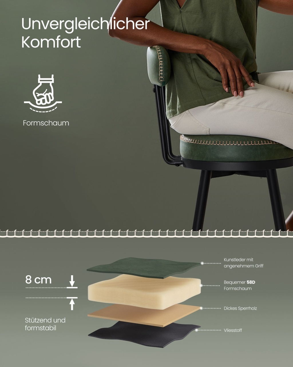 Set 2 scaune de bar Vasagle Verde 56x56x101.5 cm - 3 | YEO