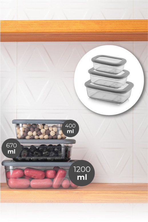 Set 3 cutii de depozitare alimente FOLYBNM-0254, Antracit - 1 | YEO