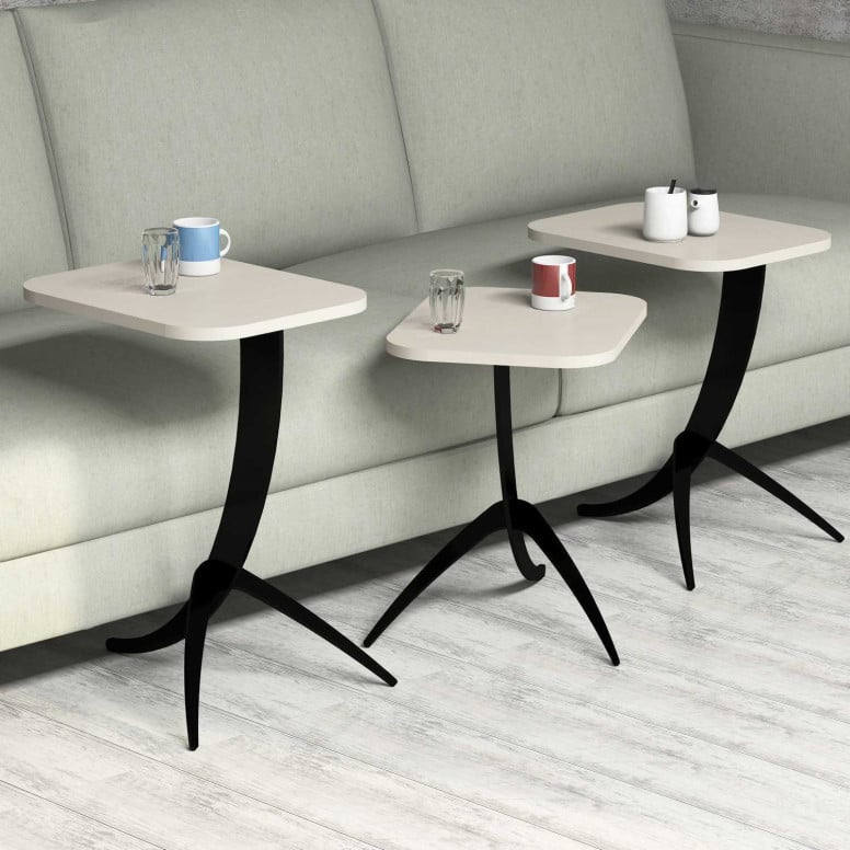 Set 3 Masute de Cafea Model Jaxxon, 35x60x45/35x54.5x45/35x48.5x45 cm, Crem - 2 | YEO