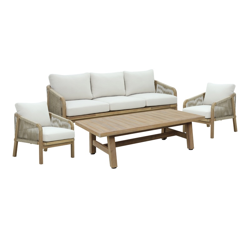 Set Canapele de gradina si masa, Model Malibu, culoare bej, lemn masiv de salcam, cm - 1 | YEO
