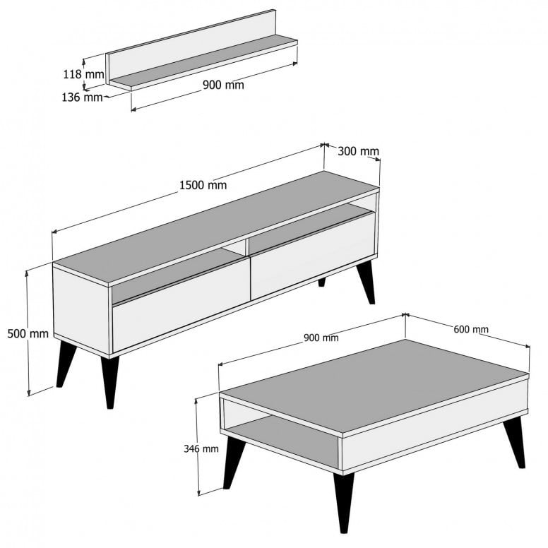 Set Comoda TV si Masuta de Cafea Model Elliott, 90x60x34.6 cm, Stejar - 3 | YEO