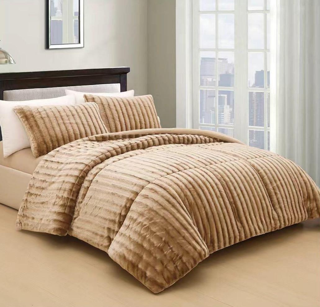 Set de pat Cocolino Veloura V2, 4 piese, pilotă de iarnă cu textură striată 3D, cearșaf cu elastic 180 × 200 cm