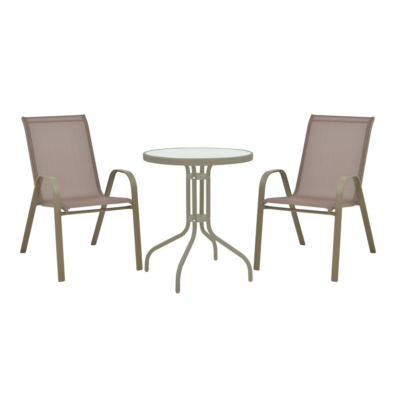 Set masă și scaune de exterior, 3 Piese, Model Calan-Watson, Champagne, D60x70 cm