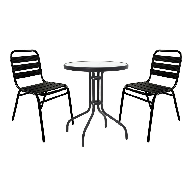 Set masă și scaune de exterior, 3 Piese, Model , Negru, Φ60x70 cm