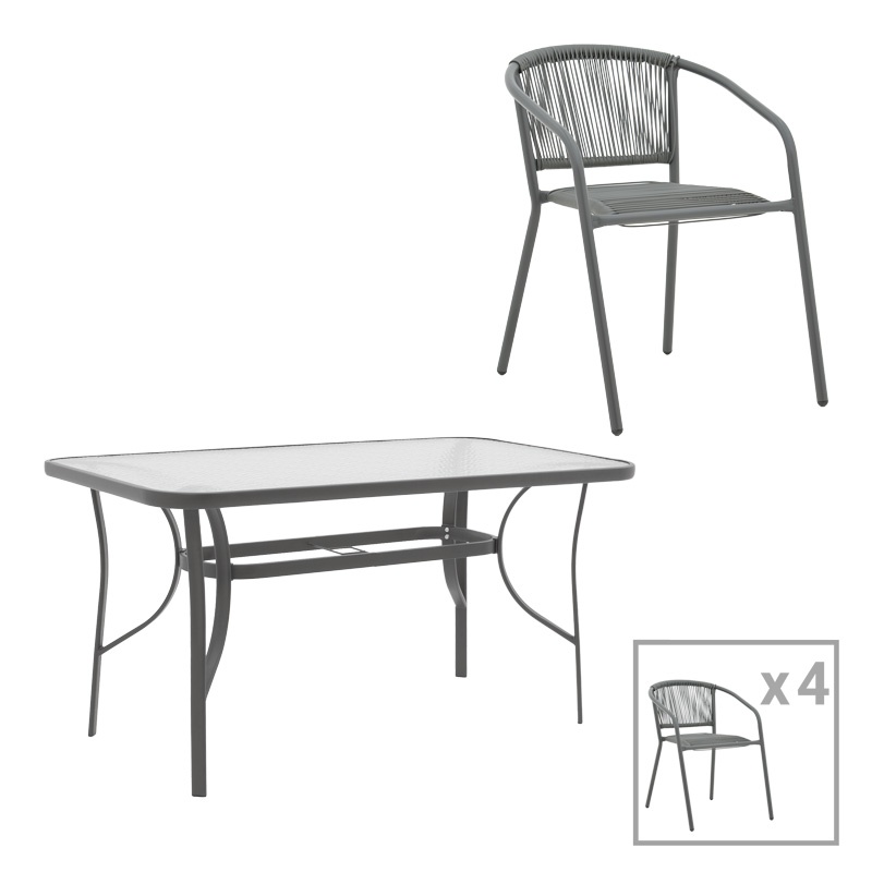 Set masă și scaune de exterior, 5 Piese, Model Ensure-Lindaria, Gri închis, 140x80x70 cm