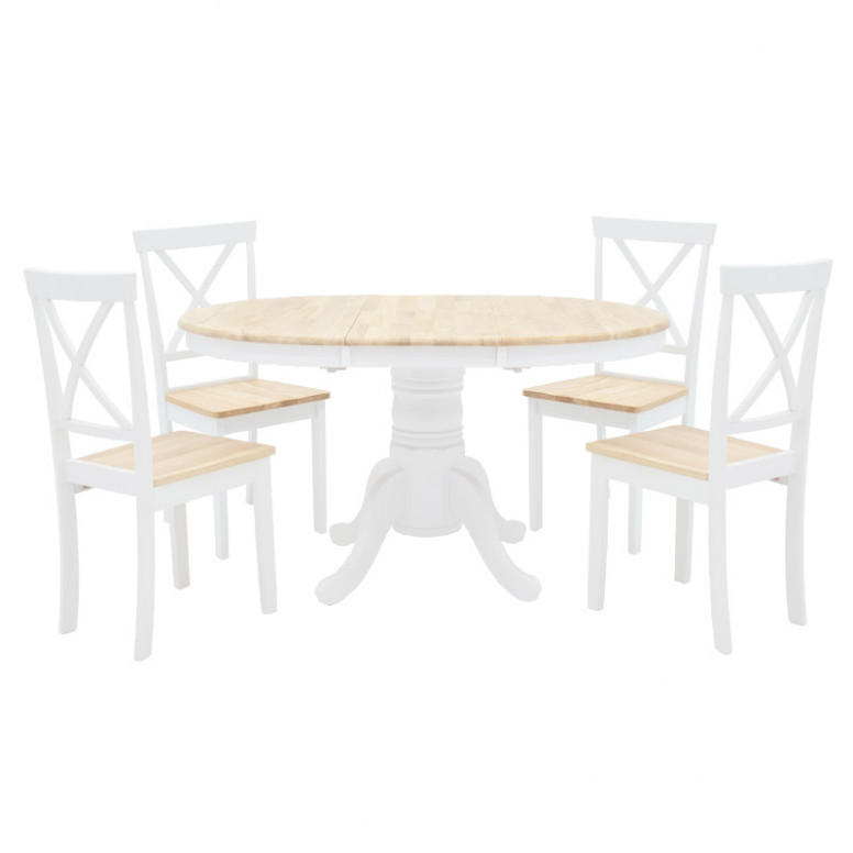 Set Masa si Scaune Lars 5 Piese Alb - Natural 100(+38)x100x75 cm - 2 | YEO