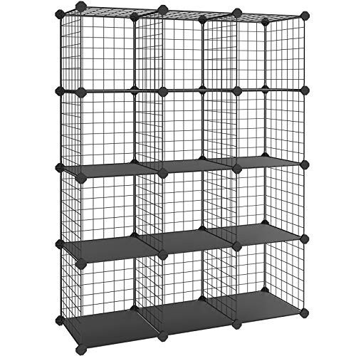 Sistem de depozitare modular, 12 cuburi, metalic Model Hattie, Negru, 93x31x123 cm - 1 | YEO