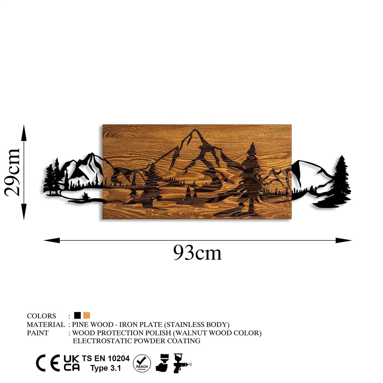 Tablou din lemn si metal Mountain Nuc 29x93 cm