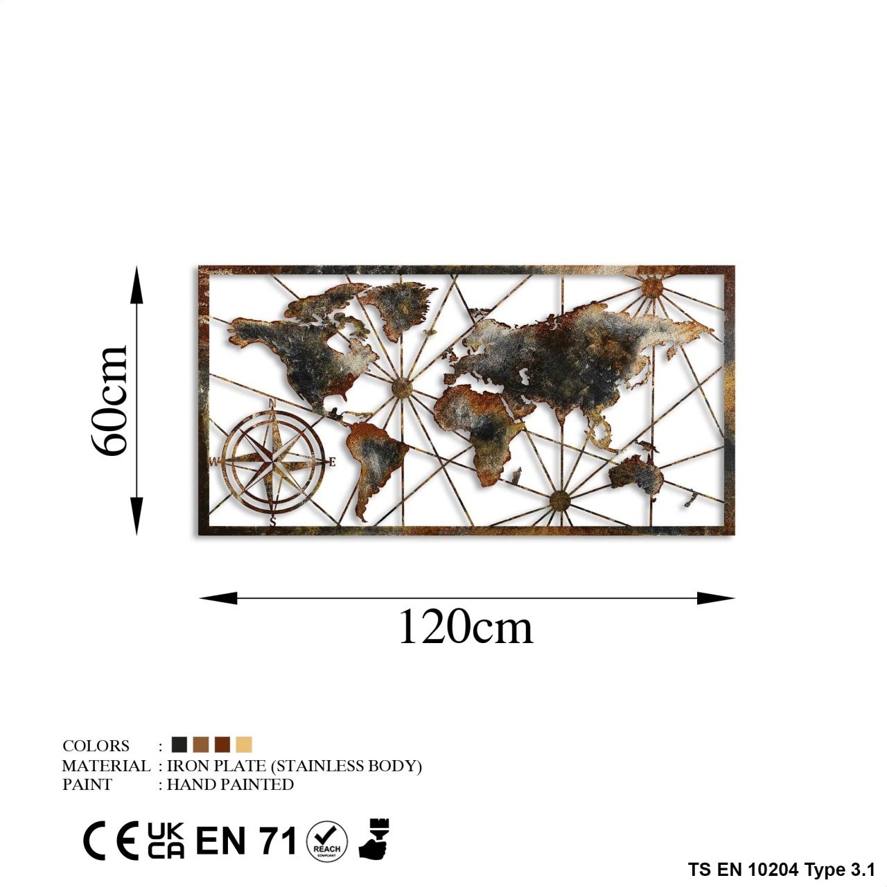 Tablou metalic World Multicolor 120x60x1.5mm