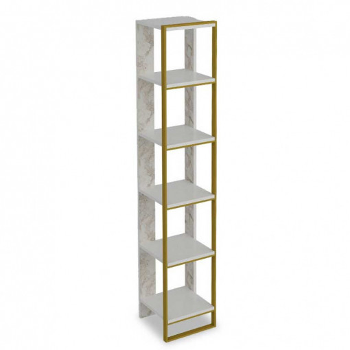 Biblioteca Pako World, Model PWF-0298, 32x38.5x178.5 cm, Alb marmorat/Auriu