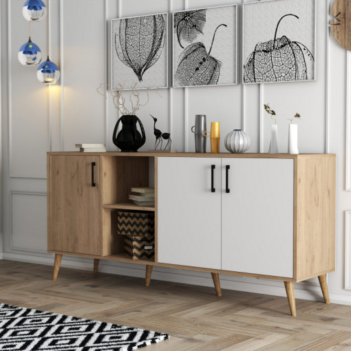 Comoda Model Exxen, Stejar/Alb, 180x45x80 cm