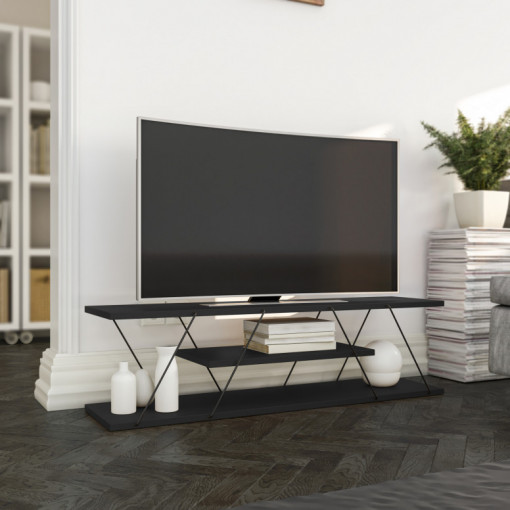 Comoda TV Salvador, Model Canaz, 120x33x30 cm, Antracit/Gri