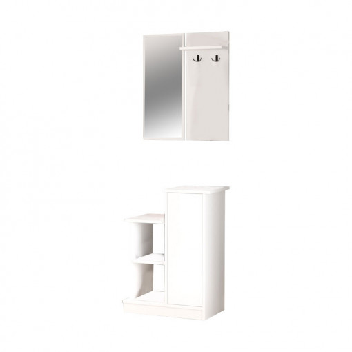 Cuier hol cu dulap Model Wizbo, Alb, 61x37x82.5 cm