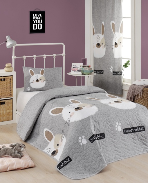 Cuvertura Matlasata 1 Persoana Model Tavşancık Light Brown, Grey, Pink
