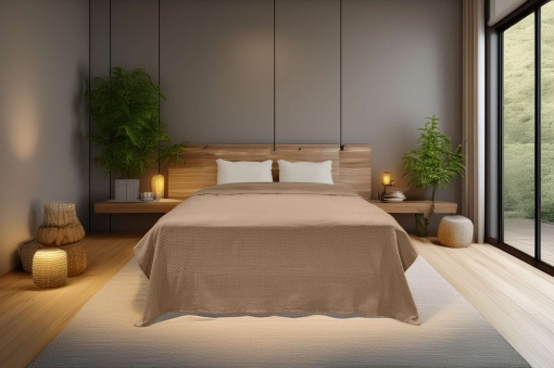 Cuvertura Pique pentru pat 1 Persoana Model Hasır Beige
