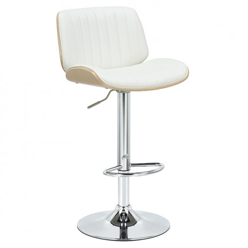 Scaun de bar, inaltime ajustabila,, Model Fern, Alb/Natur, 48x50x108 cm