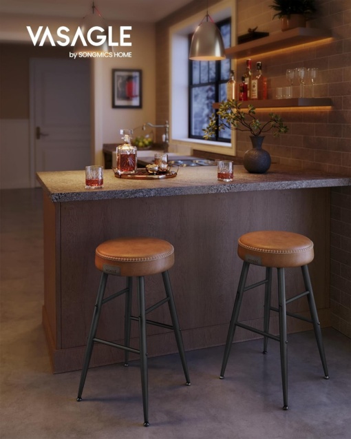 Set 2 scaune de bar Model Emberly, Coniac/Negru, 49.5x49.5x63 cm