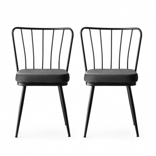 Set 2 scaune Model Star, Gri/Negru, 43x42x82 cm