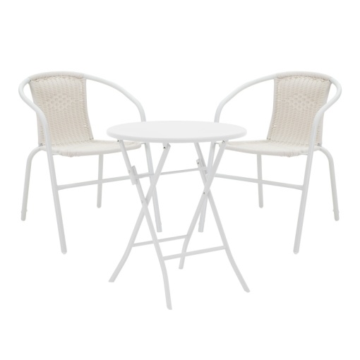 Set masă și scaune de exterior, 3 Piese, Model Albero-Obbi, Alb, D60x70 cm