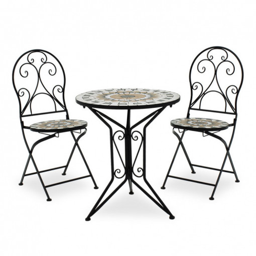 Set Masa si Scaune Mosaic 3 Piese Negru - Multicolor