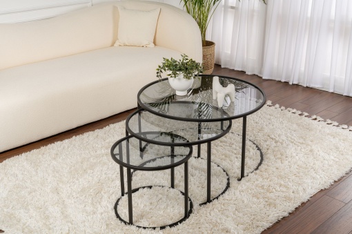 Set Masute de cafea Model Aurum 80, Negru/Gri