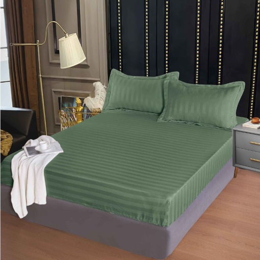 Cearsaf cu elastic 160x200 cm si 2 Fete de Perna Damasc, Atlas V5 Forest Green (Finet)