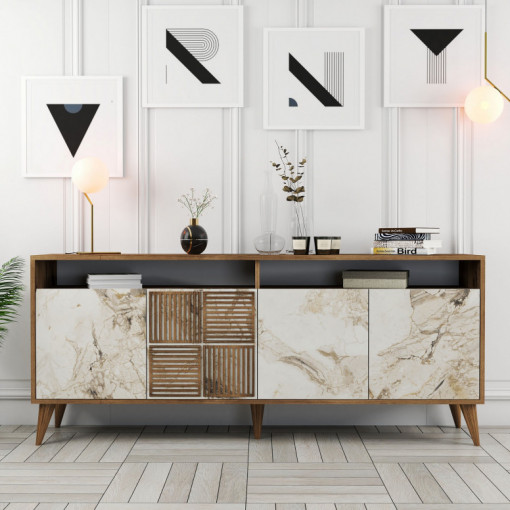 Comoda Model Milan V1, Nuc/Alb, 180x35x78.6 cm