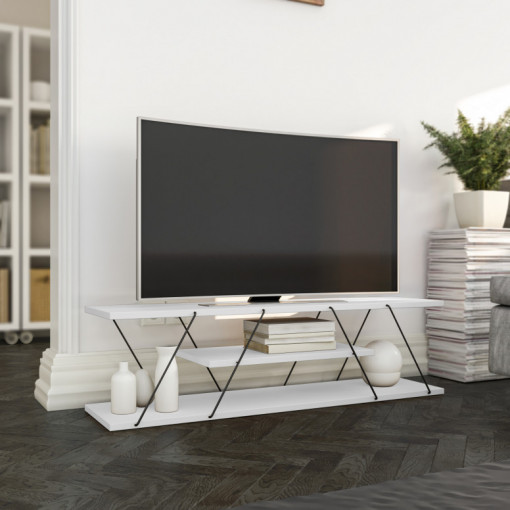 Comoda TV Salvador, Model Canaz, 120x33x30 cm, Alb/Negru
