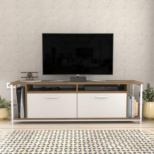 Comoda TV Salvador, Model Omar, 160x50.8x35 cm, Alb/Nuc