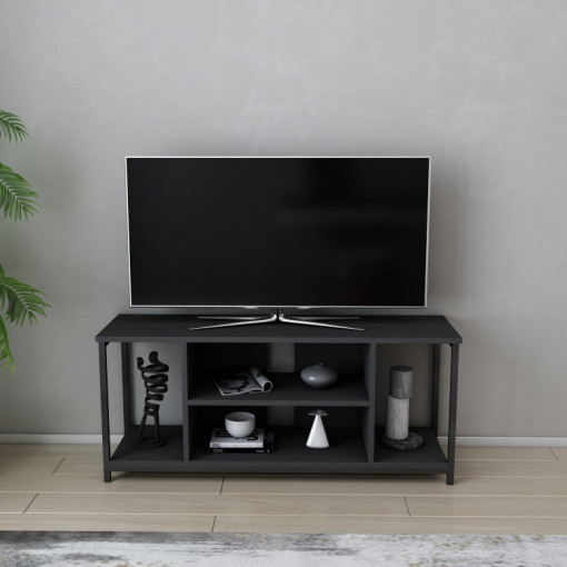 Comoda TV Salvador, Model Rinaldo, 120x50.8x35 cm, Negru/Antracit