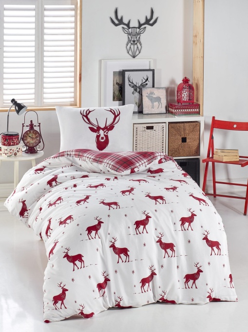 Lenjerie de pat 1 Persoana Model Geyik Claret Red