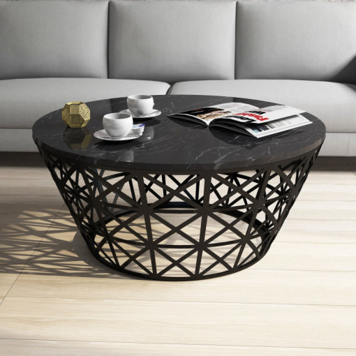 Masuta de Cafea Model Roach, 90x90x38 cm, Negru marmorat