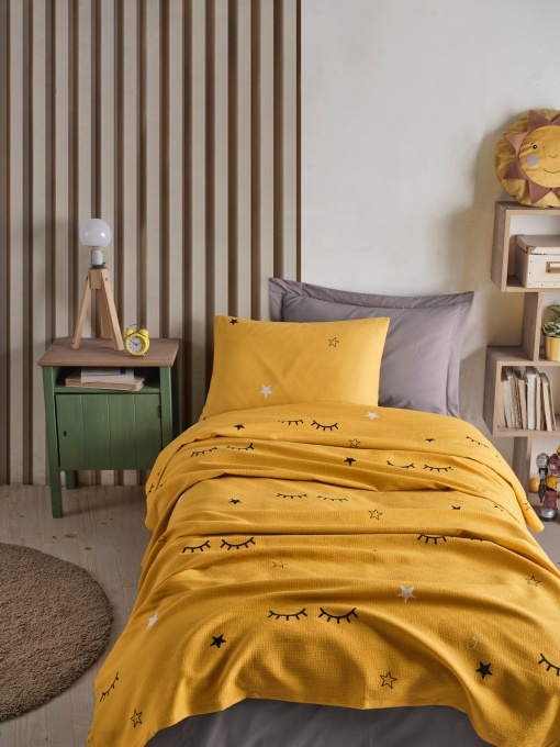 Set Cuvertura Pique pentru pat 1 Persoana Model Dide Yellow