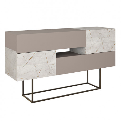 Comoda Model Roberta, Bej/Alb marmorat, 145x40x82 cm