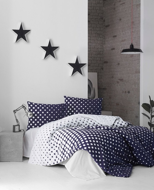Lenjerie de pat 1 Persoana Model Puanline Dark Blue