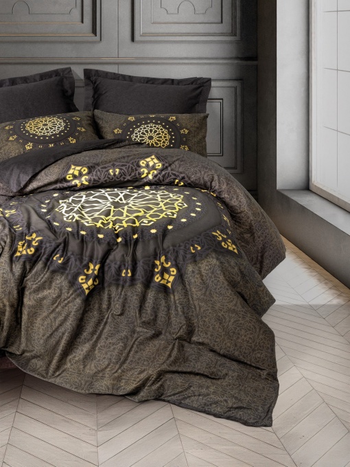 Lenjerie de pat dublu, Bumbac 100% Satinat Model Togay Anthracite